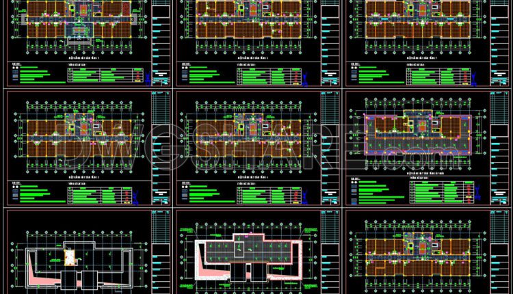 131. Free Download Cad Tile Layout Designs For 8-story House – Complete Floor Plans