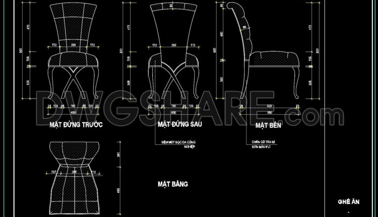 150. Free Download CAD Design of Dining Chair with Full Dimensions (1)