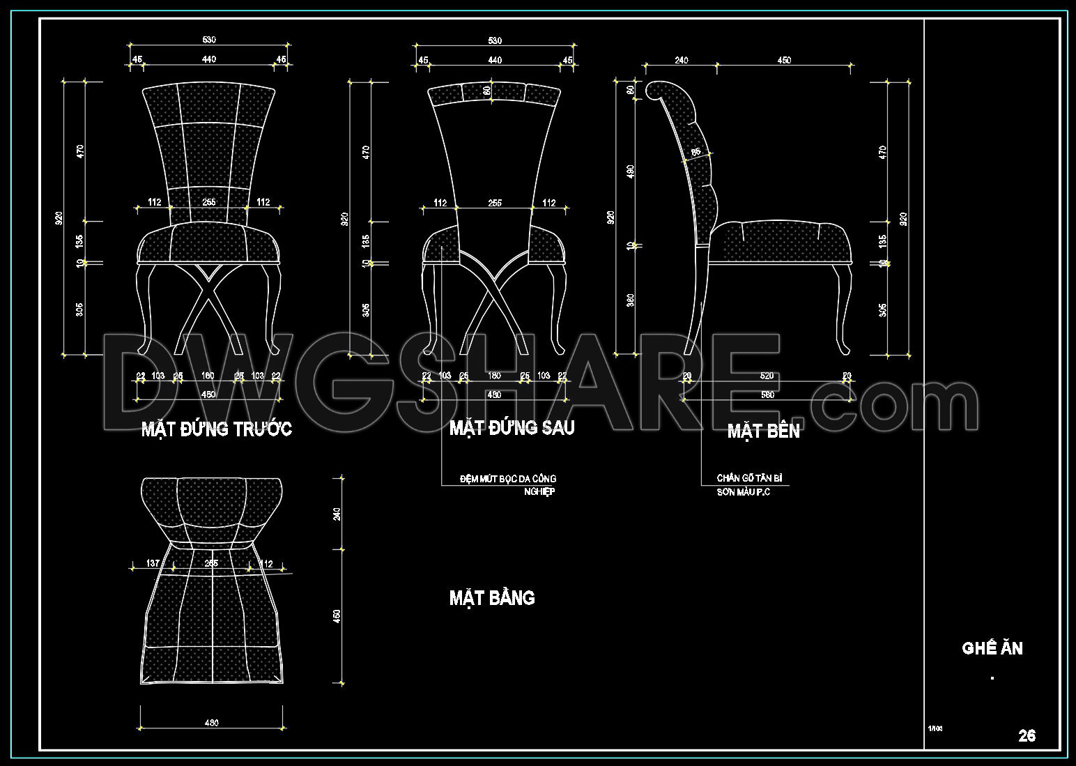 150. Free Download CAD Design of Dining Chair with Full Dimensions (1)