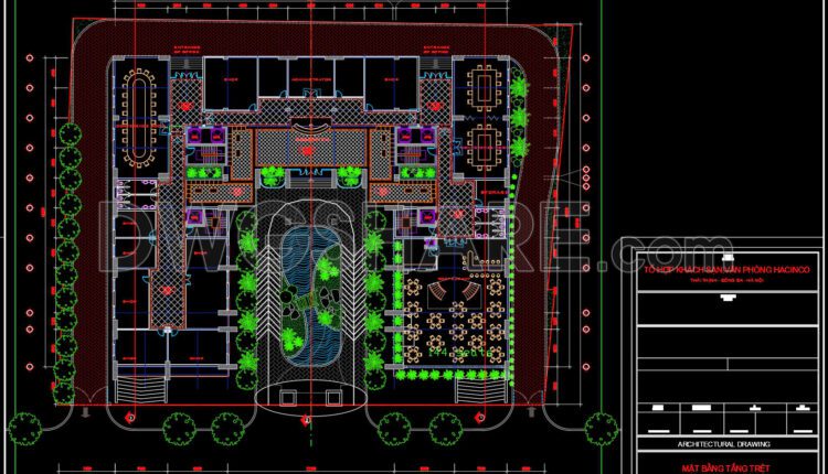 168. Free Download – Ground Floor Architectural Cad Plan Of Hacinco Hotel & Office Complex (dwg)