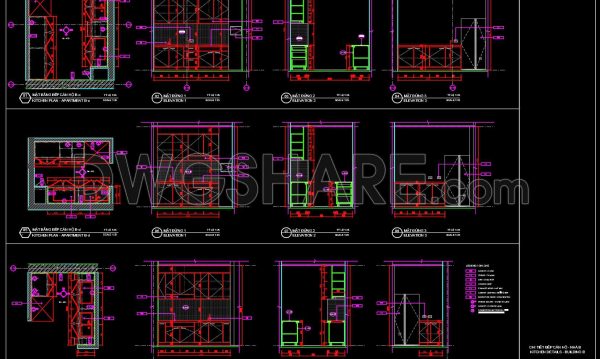 176. Free Download CAD Kitchen Design Drawings – Apartment Floor Plan and Elevations