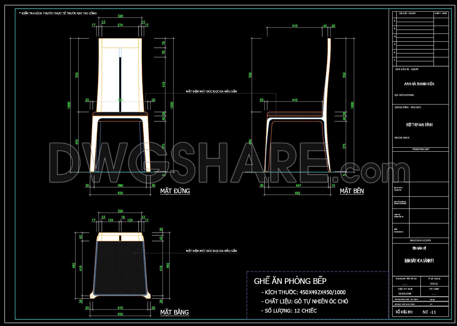 183. Detailed Dining Chair CAD Drawing – Free Download with Dimensions (1)