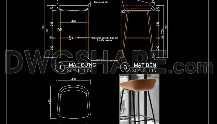 186. Free Download Kitchen Bar Stool Detail CAD Drawing (1)