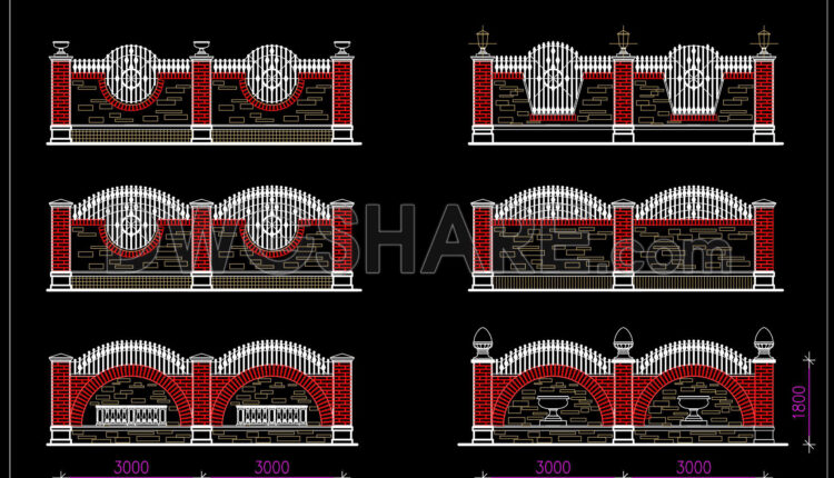 213. Free Download – Detailed CAD Drawings of European-Style Fence Wall Design (1)