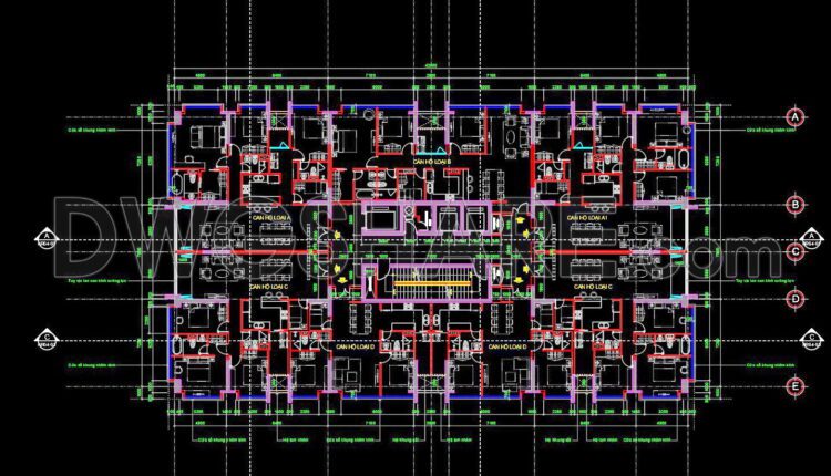 282. Free Download – Typical Apartment Floor Plan Cad Drawing For Residential Building (floors 14 To 23)
