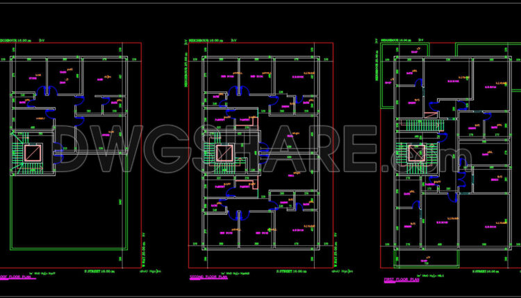 293. Free Download 3-Story House Floor Plan CAD Drawing – 13m x 21m Layout (1)
