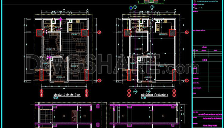 294. Free Download CAD Detailed Floor Plan of Apartment C1.1 – Full Layout & Construction Sections DWG (1)