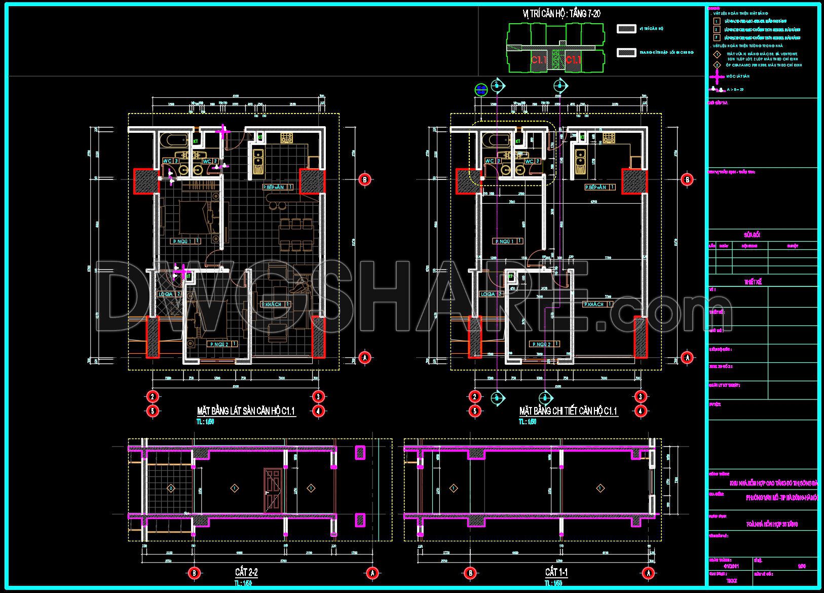 294. Free Download CAD Detailed Floor Plan of Apartment C1.1 – Full Layout & Construction Sections DWG (1)