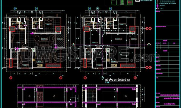 295. Free Download CAD Detailed Floor Plan of Apartment A1.1 – Full Layout & Construction Sections DWG
