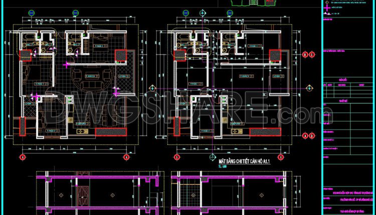 295. Free Download CAD Detailed Floor Plan of Apartment A1.1 – Full Layout & Construction Sections DWG (1)