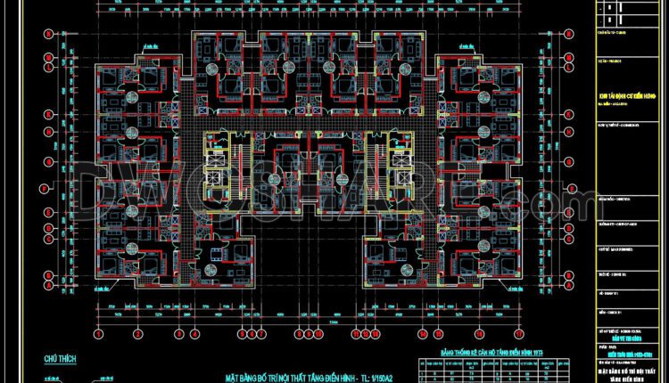 37. Free Download Typical Floor Interior Layout Of Apartment Building – Area 1,632 M2