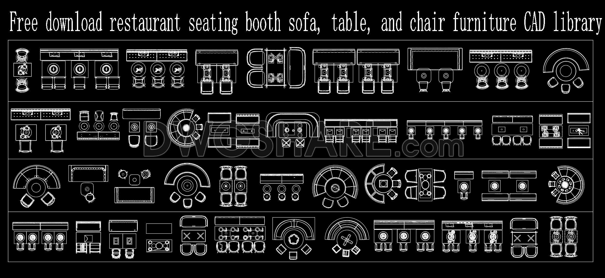 371. Free download restaurant seating booth sofa, table, and chair furniture CAD library (1)