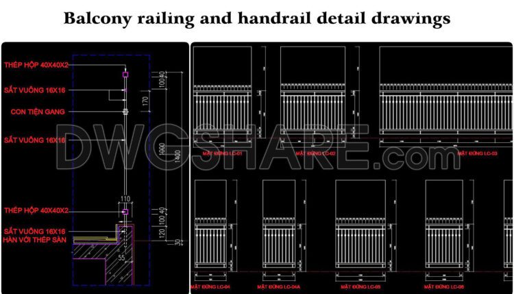 39. Balcony Railing And Handrail Detail Drawings