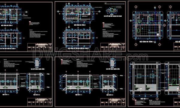 424. Free download of CAD technical drawings for the construction of bathrooms in townhouses