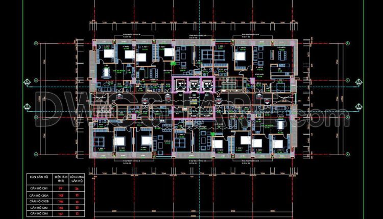 43. Free Download Cad Drawing Of Floor Plan (8th–20th Floors) – High-rise Apartment Building