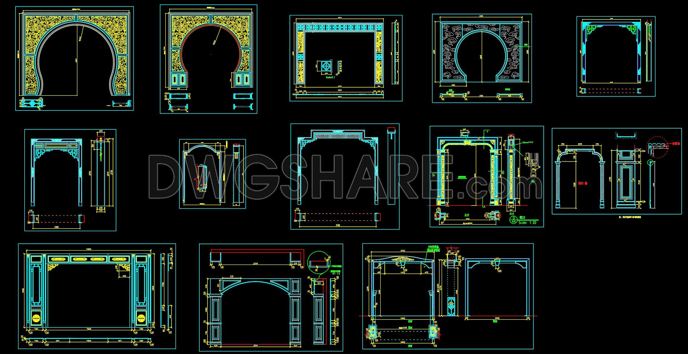 575. Free Download CAD Door Arch & Decorative Entrance Designs – Classical Style Details DWG (1)