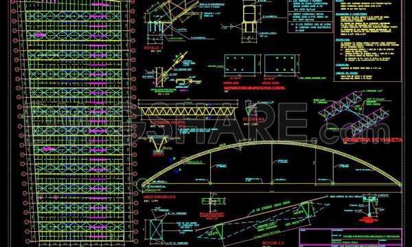 9 months ago
                

                
             1,375576. Steel Parabolic Roof Structure CAD Drawing – Truss Details, Connection Nodes, and Structural Layout