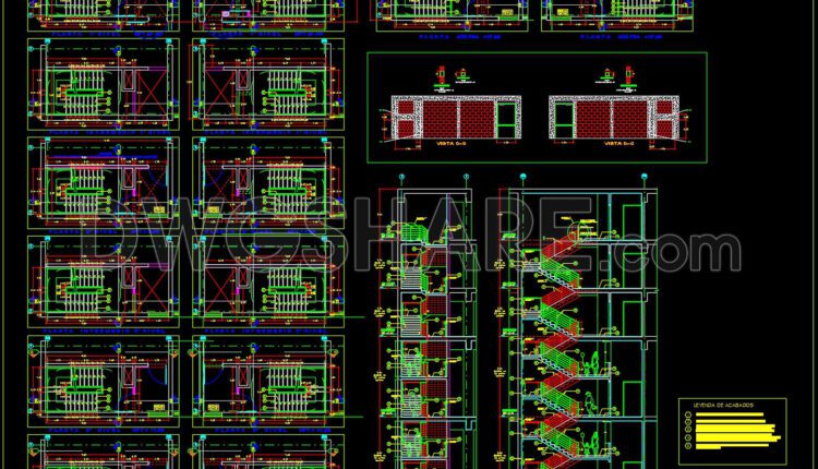 647. Free Download Emergency Staircase Elevation & Section Detail CAD Drawing (1)