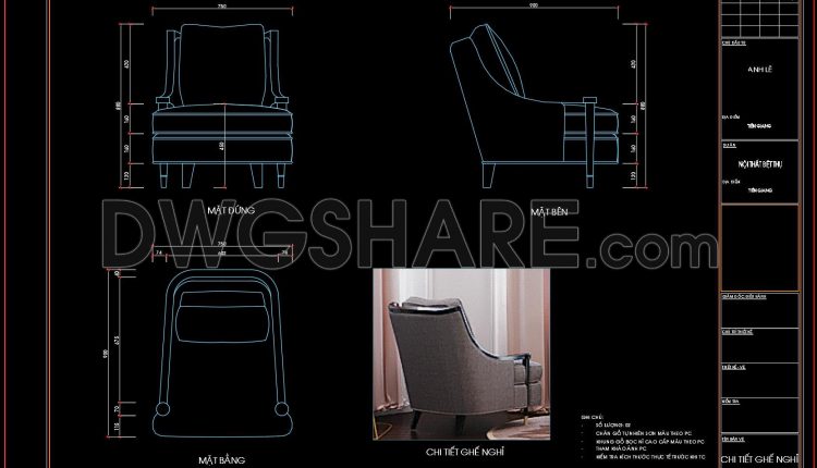100. Free Download – Lounge Chair Cad Drawing With Detailed Specifications