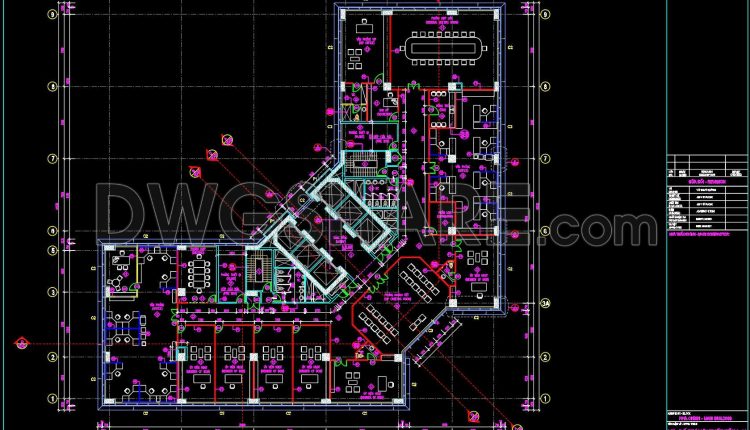 103. Free Download Cad Drawing Of An Office Floor Layout With A Total Area Of 3,500m2