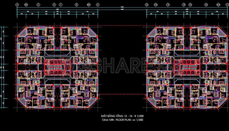 108. Free Download – Cad Drawings Of 586 Residential And Office Building Complex (floor Plans 12–14)
