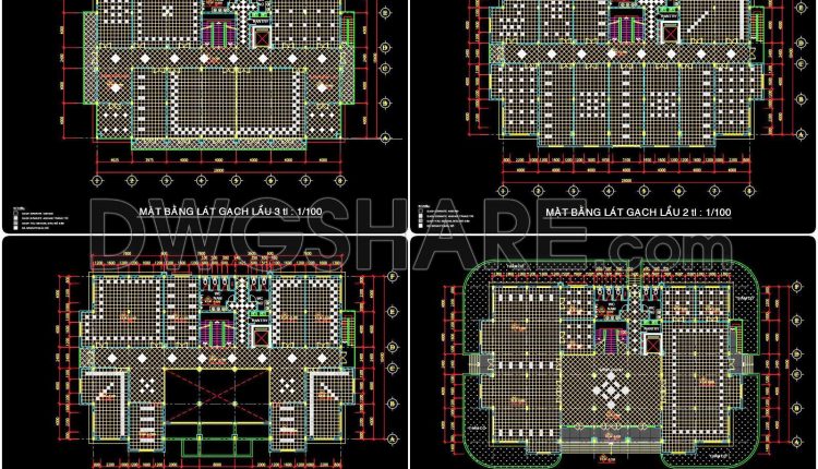 134. Free Download CAD Floor Tile Layout – 4-Story Building Design (1)