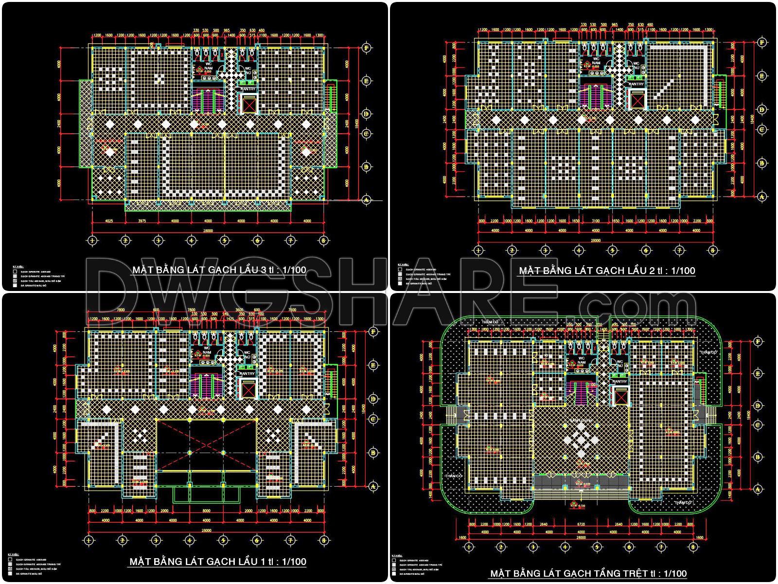 134. Free Download CAD Floor Tile Layout – 4-Story Building Design (1)