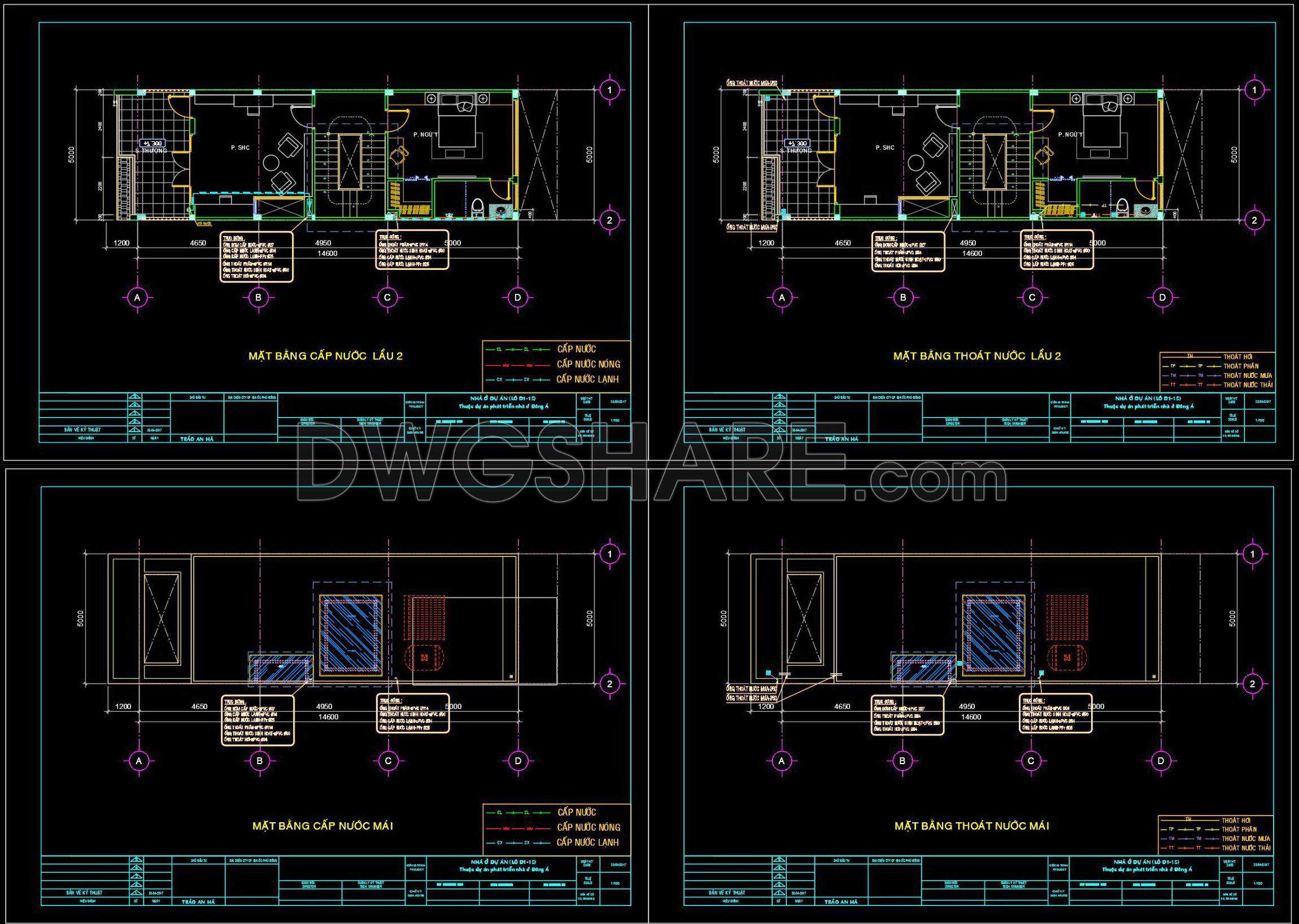 139. CAD drawings detailing the design of water supply and drainage systems for a 3-story townhouse (2)