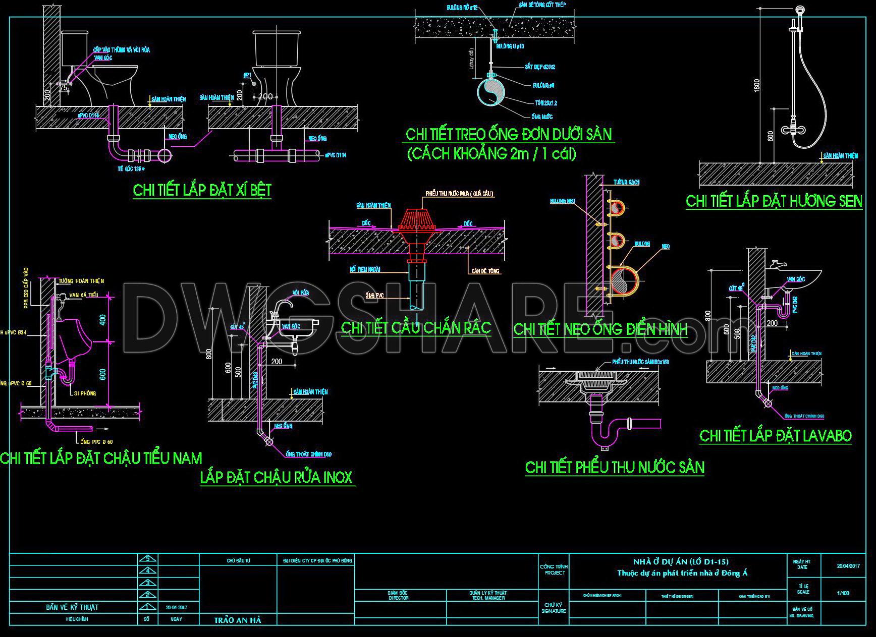 139. CAD drawings detailing the design of water supply and drainage systems for a 3-story townhouse (4)