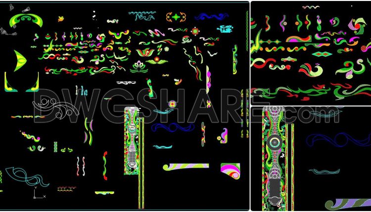 168. Decorative Landscape Ornament Details – Curved Pattern Cad Library (2)