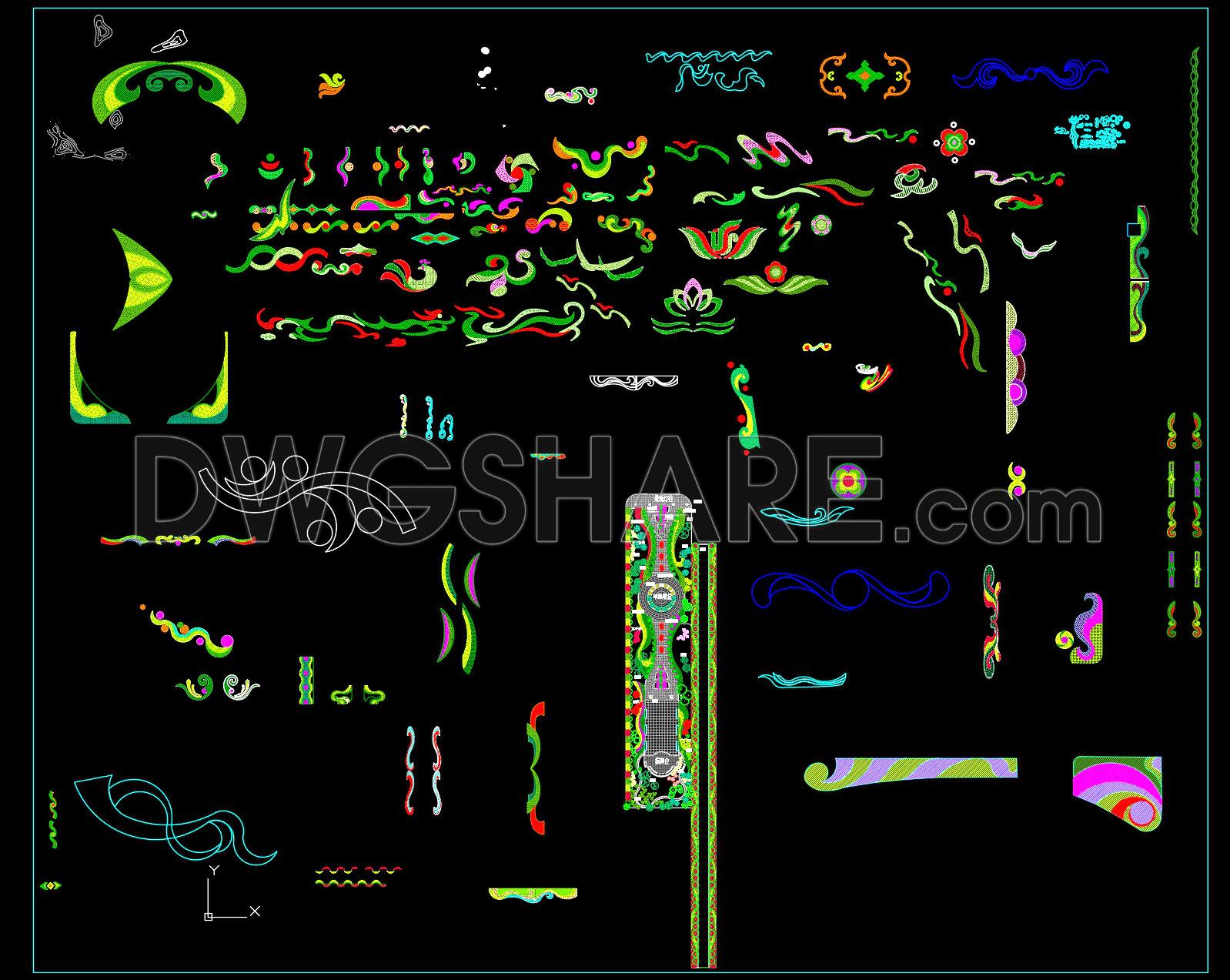 168. Decorative Landscape Ornament Details – Curved Pattern Cad Library