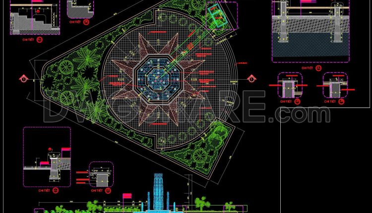 171. Free Download – Detailed CAD Drawing of Park Fountain Design (1)