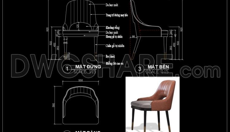187. Free Download CAD Design of Dining Chair with Full Dimensions (1)
