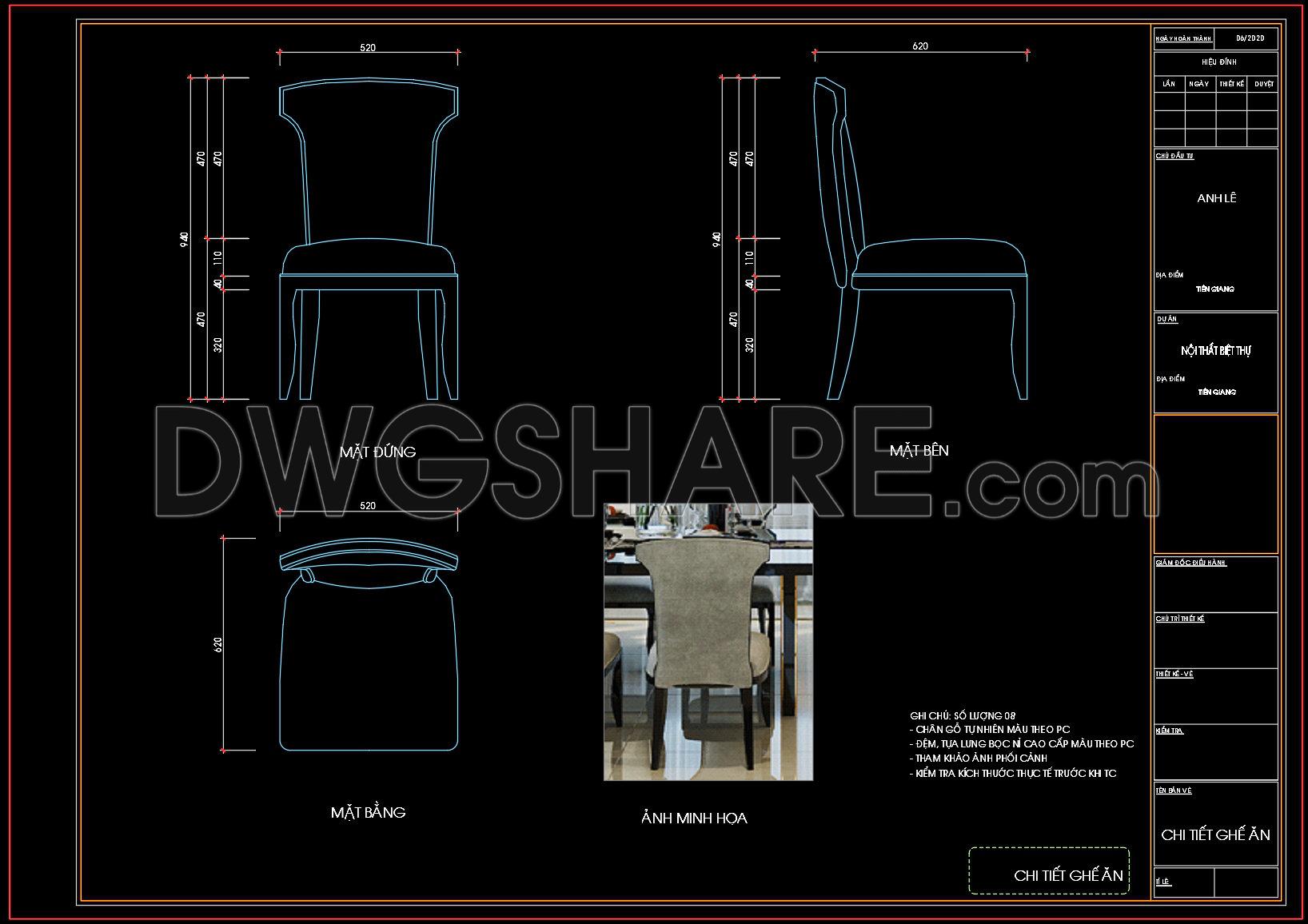 191. Detailed Dining Chair CAD Drawing – Free Download with Dimensions (1)