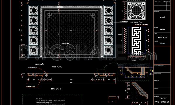 246. Download miễn phí bản vẽ CAD Chi tiết vách bàn thờ gỗ tự nhiên