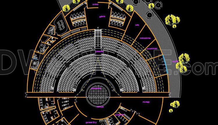 25. CAD Floor Plan of an Outdoor Amphitheater – Curved Stage and Tiered Seating (1)