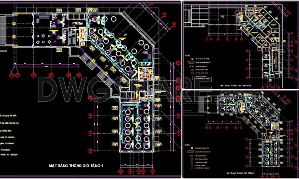 280. Free CAD Ventilation Drawings – Basement & Floors 1-2 of 5-Star Hotel