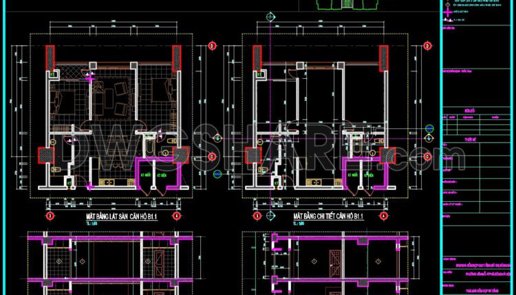 297. Free Download Cad Detailed Floor Plan Of Apartment B1.1 – Full Layout & Construction Sections Dwg