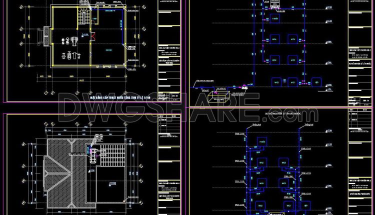 314. CAD drawings detailing the design of water supply and drainage systems for a 4-story townhouse (4)