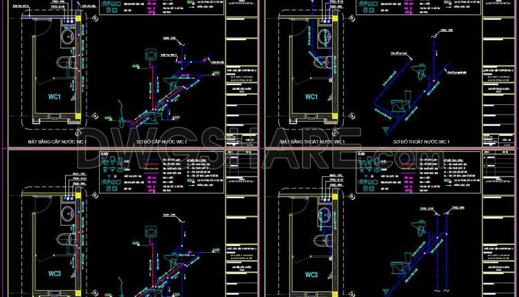 314. CAD drawings detailing the design of water supply and drainage systems for a 4-story townhouse (2)