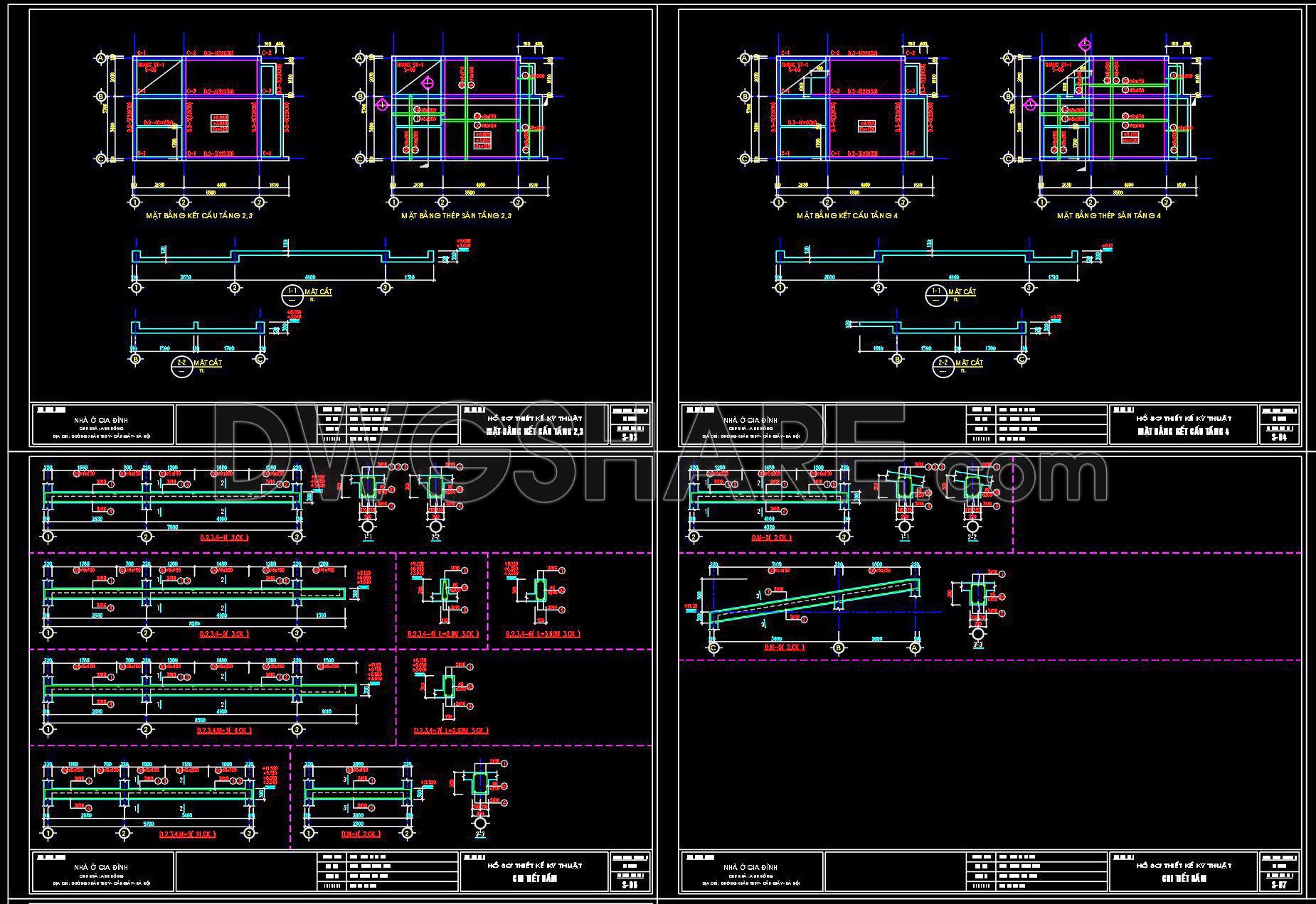 344. Free Download of Structural CAD Drawings for 5.7m x 8.5m Reinforced Concrete Townhouse (3)