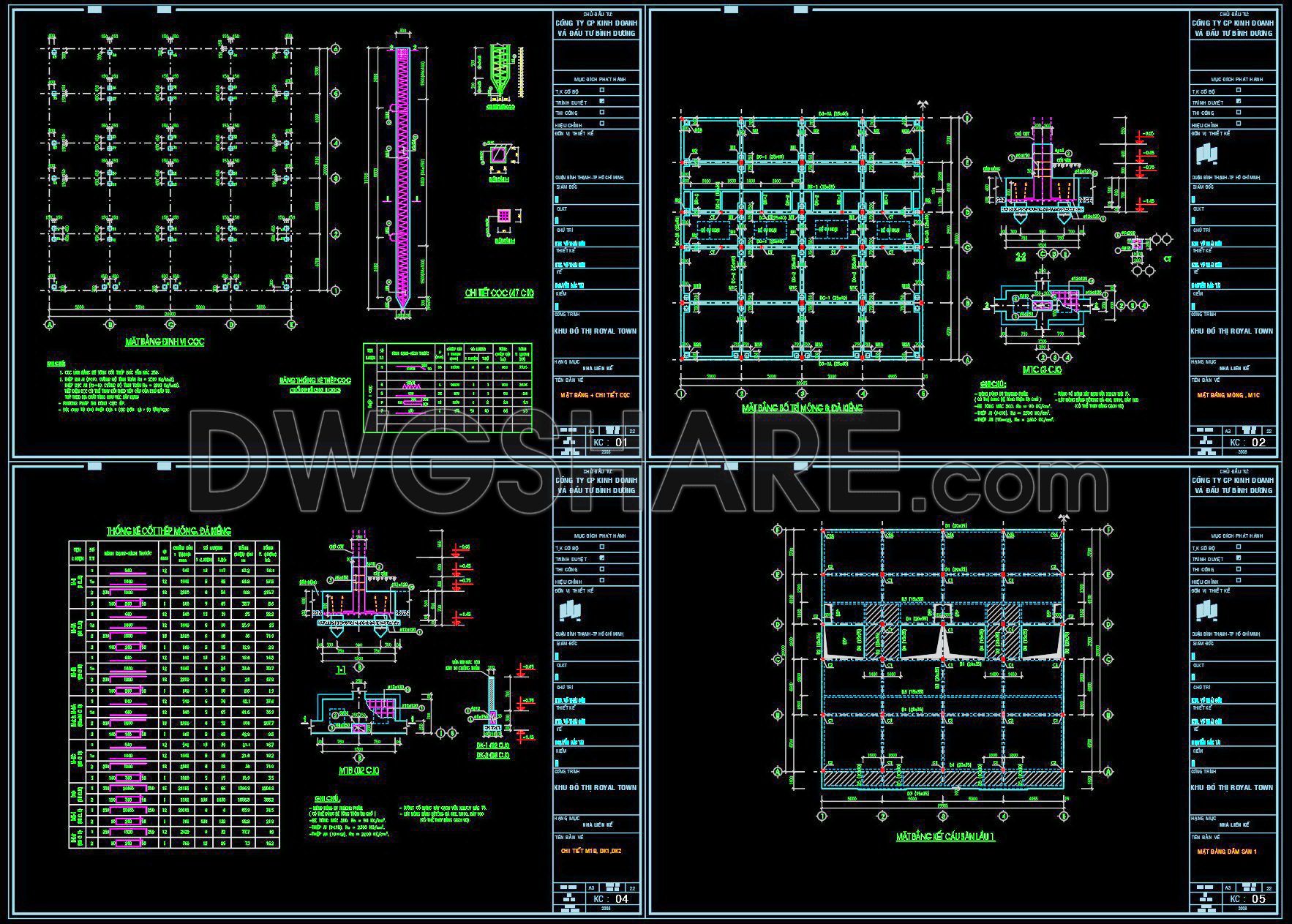 348. Free Download of Structural CAD Drawings for 20m x 20m Reinforced Concrete Townhouse (1)