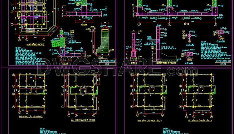 351. Free Download of Structural CAD Drawings for 8.7m x 10.7m Reinforced Concrete Townhouse (4)
