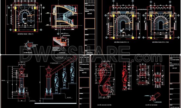 370. Download Detailed CAD Staircase Designs for Townhouses for Free