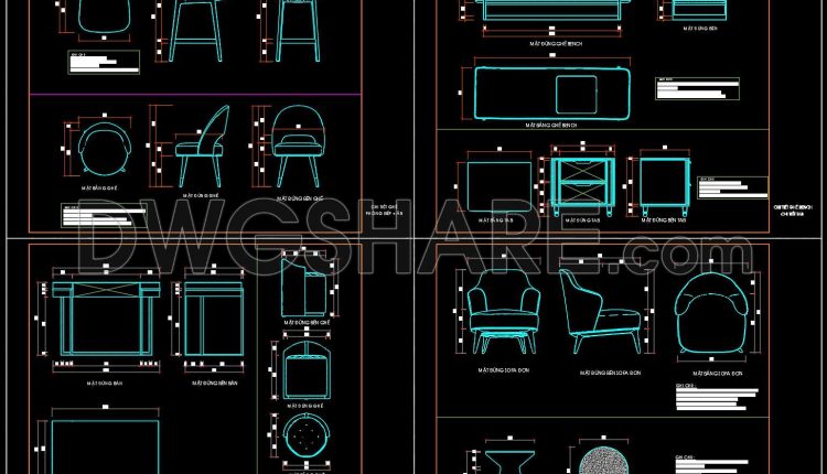372. Free Download – Furniture Cad Drawings Chairs, Tables, Sofas & Kitchen Cabinets