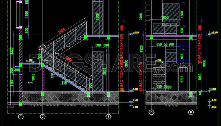 375. Free Download detailed CAD drawings of townhouse stairs (2)