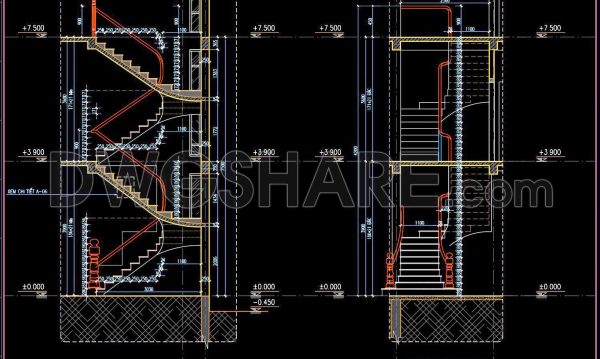 376. Free Download detailed CAD drawings of townhouse stairs