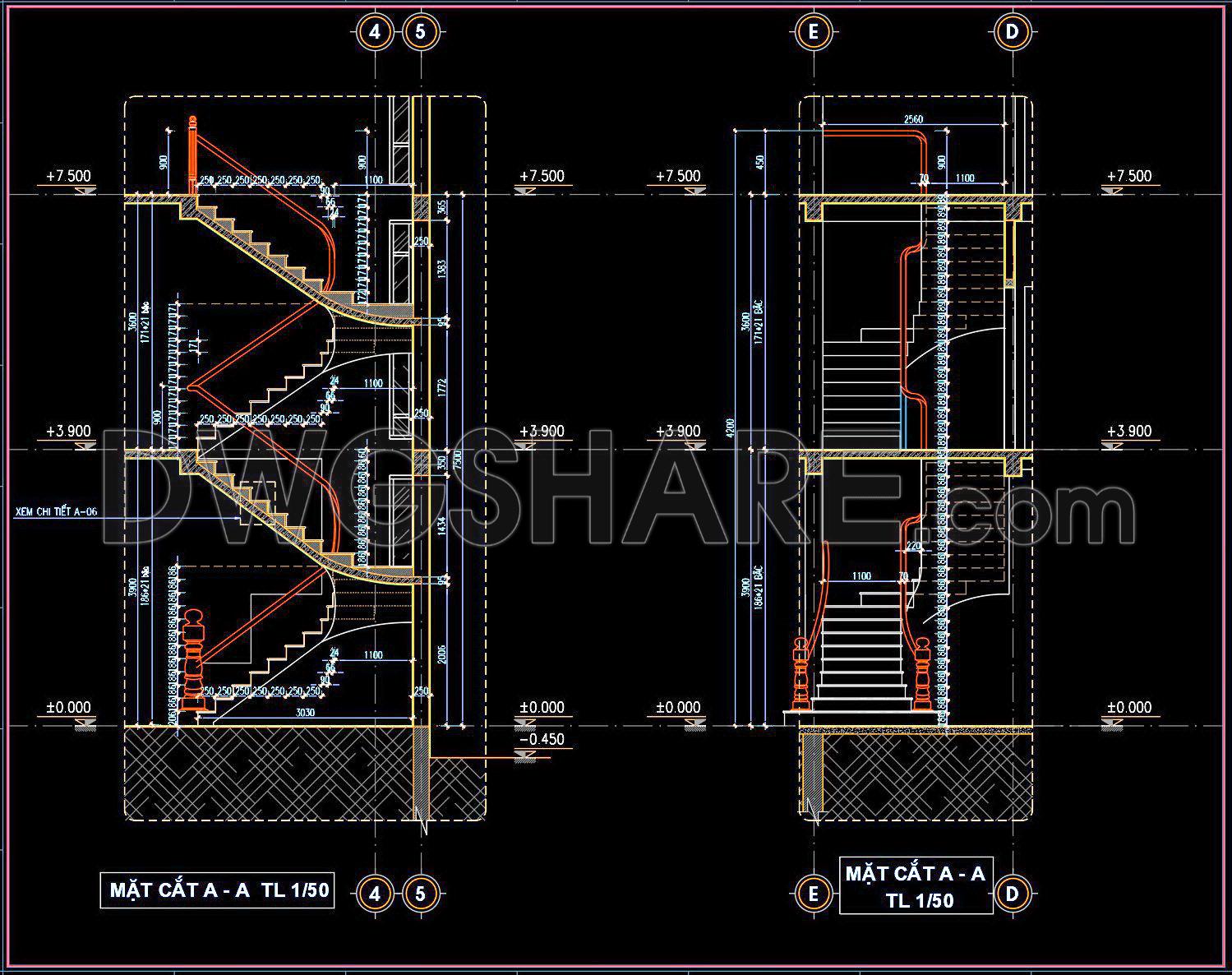 376. Free Download detailed CAD drawings of townhouse stairs (1)