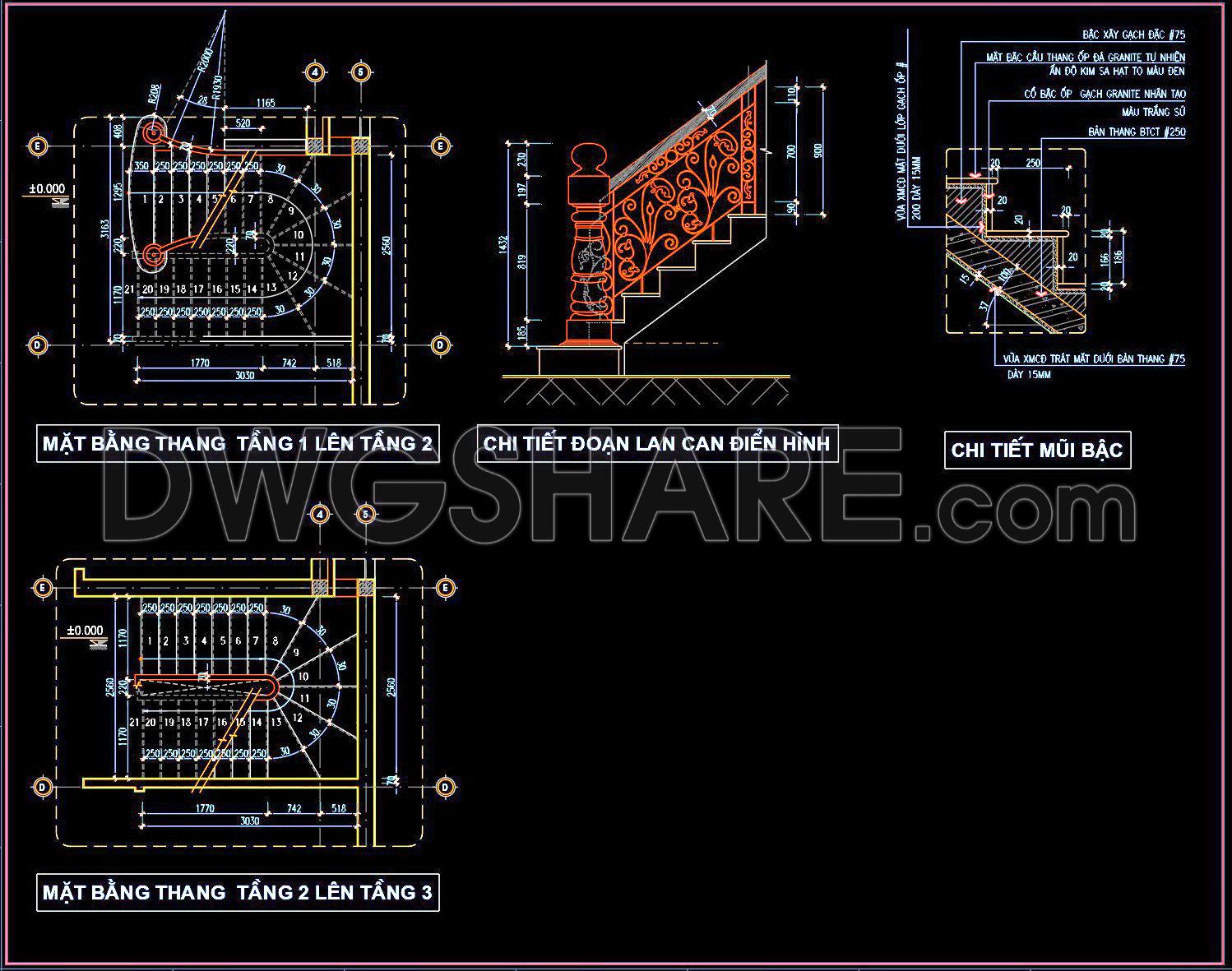 376. Free Download detailed CAD drawings of townhouse stairs (2)