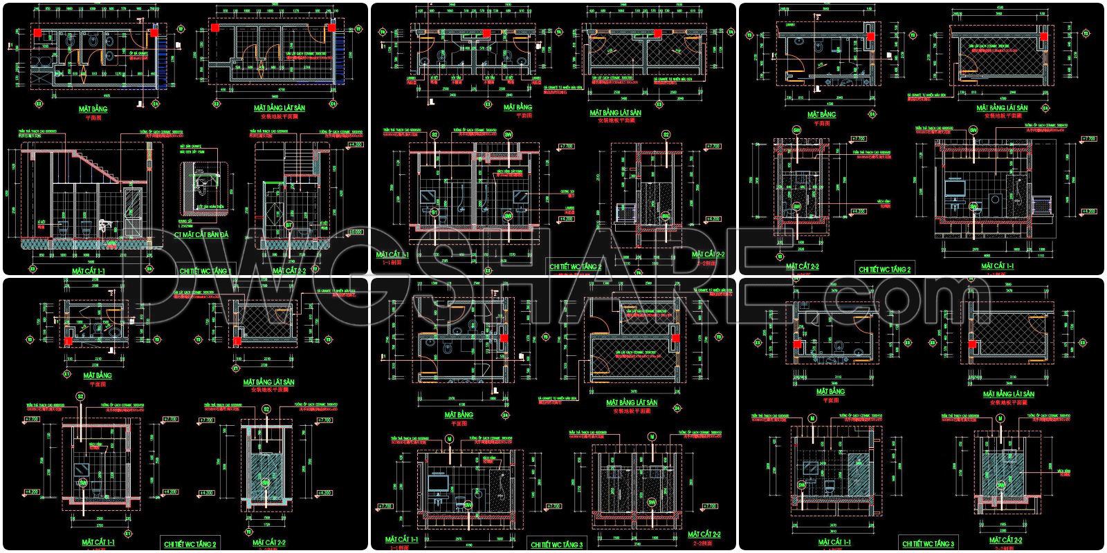 427. Free download of CAD technical drawings for the construction of bathrooms in townhouses (1)